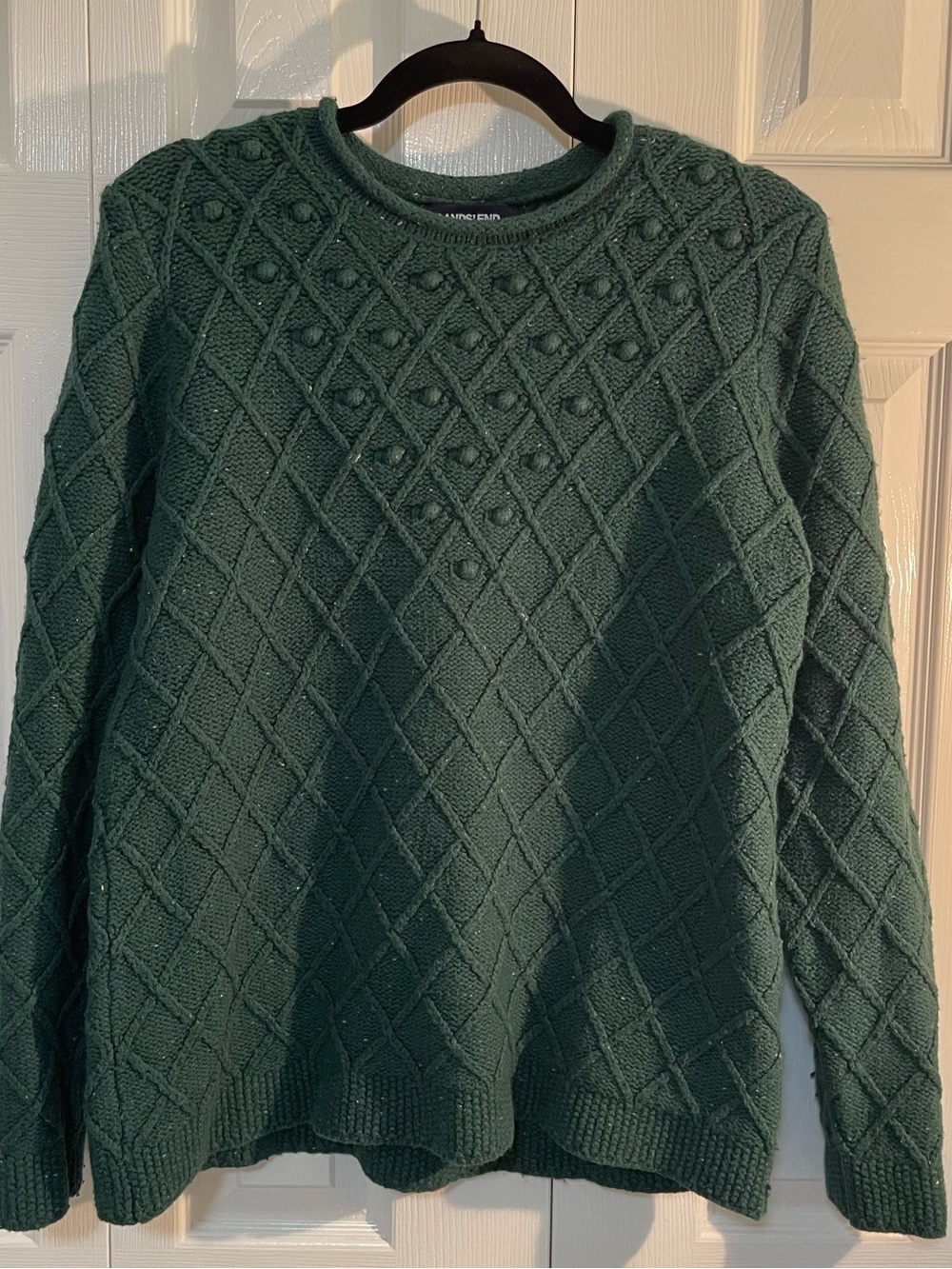Forest Green Textured Knit Sweater - Classic Crew Neck